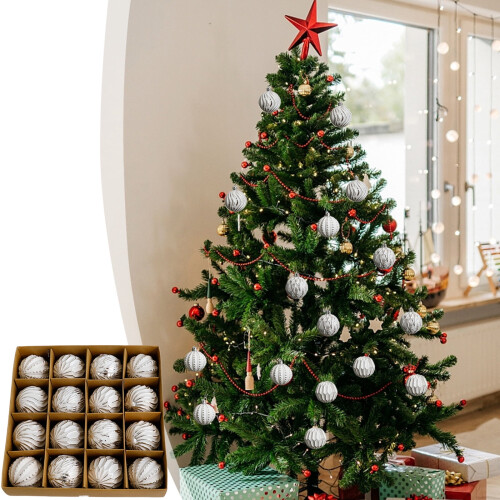 Antique Silver Christmas Ornaments Shatterproof PVC 16 Pack