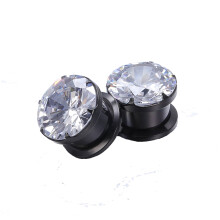 Sparkly Crystal Ear Plug Tunnels Stainless Steel 1 Pair