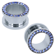Rhinestone Crystal Ear Plug Tunnel Screw Fit 1 Pair