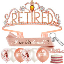 Rose Gold Crystal Tiara Retirement Gift for Women 1 Set