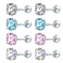 Round Crystal Stud Earrings 316L Stainless Steel 4 Pairs