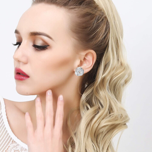 Silver Knot Clip-On Earrings White Gold Plated 1