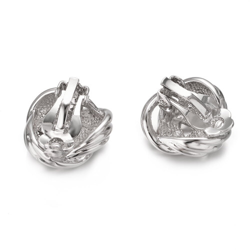 Silver Knot Clip-On Earrings White Gold Plated 2