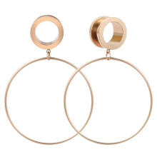 Hoop Dangle Ear Tunnel Plugs Rose Gold Stainless Steel 1