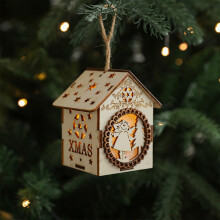 Lighted Wooden Christmas Ornament LED Battery Operated Small