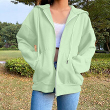 Women's Solid Color Zip-Up Hoodie Loose Fit Long Sleeve