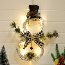 Black Snowman Christmas Wreath with LED Lights 16 inch