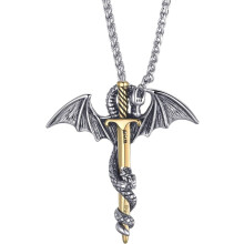 Sword Dragon Necklace for Men Stainless Steel 24 Inch Chain