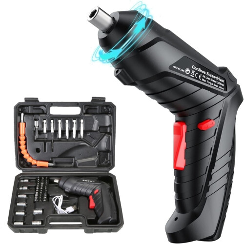 Cordless Electric Screwdriver Set with LED Light and
