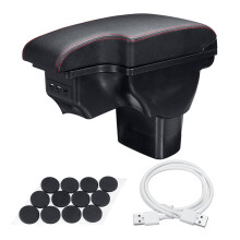Leather ABS Center Console Storage Box with 3 USB Ports for