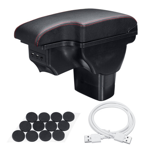 Leather ABS Center Console Storage Box with 3 USB Ports for