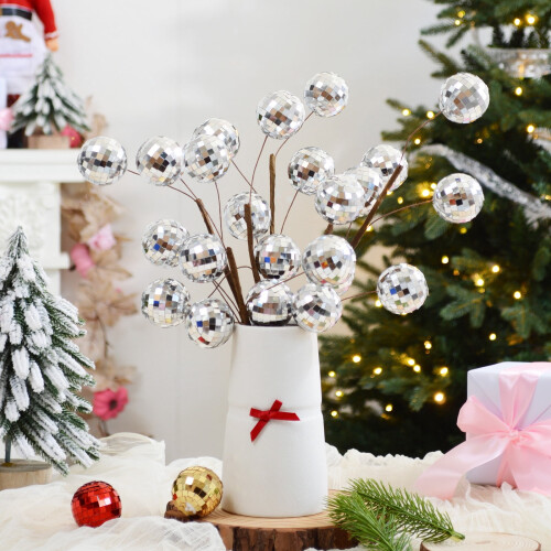 Silver Christmas Ball Ornament 40cm Sequin Mirror Decor