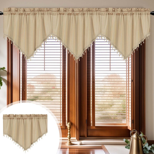 Yulier Beige Kitchen Curtains Solid Print 51 x 24 In
