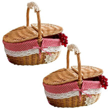 2X Weiden Korb Wicker Camping Picknick Korb Einkaufs Korb Aufbewahrungs Korb und Griff Holz Wicker Picknick Korb