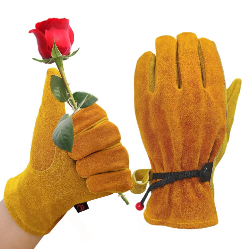 Leather Work Gloves Cotton-Lined Thorn-Proof Large
