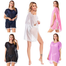 Transparentes Chiffon-Strandkleid für Damen mit tiefem V-Ausschnitt