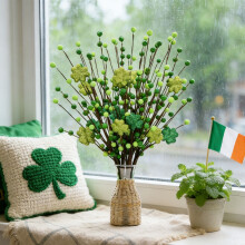 Shamrock Berry Stems Artificial Clover Picks 17 inch