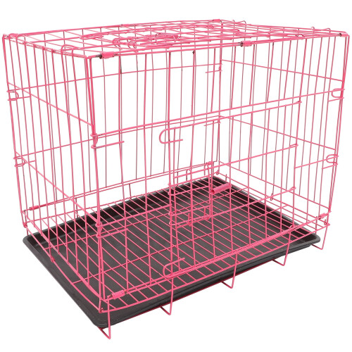 Folding Pet Cage for Small Medium Dogs Cats Rabbits Pink
