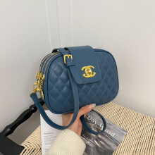 (Blue) Women's trendy round shoulder bag, rhombus style, high-end simple fashion crossbody bag, niche design round bag