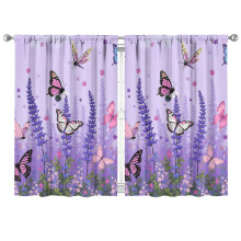 Purple lavender flower butterfly blackout curtains,