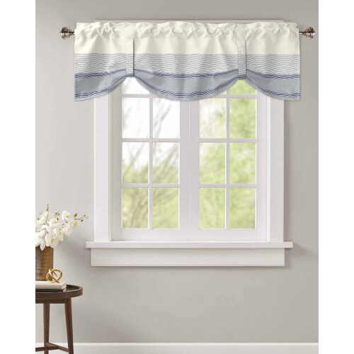 Blue and White Striped Valance for Kitchen Bathroom Bedroom 1