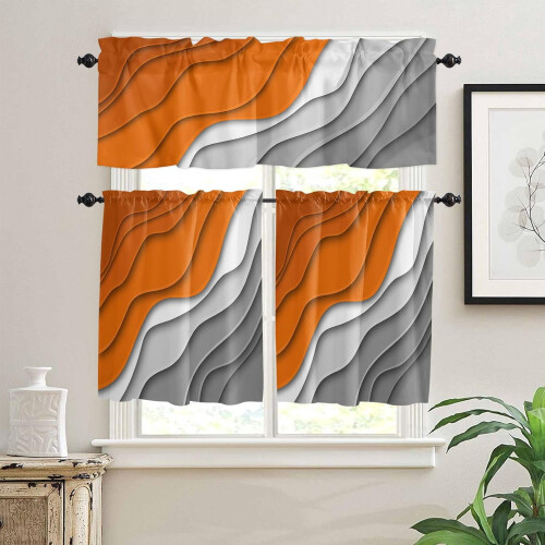 Geometric Kitchen Curtain Set Orange Grey 3-Pc 1