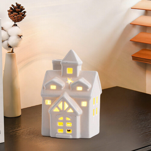 Ensemble de maison de Pâques en céramique avec éclairage LED pour décoration de table 2