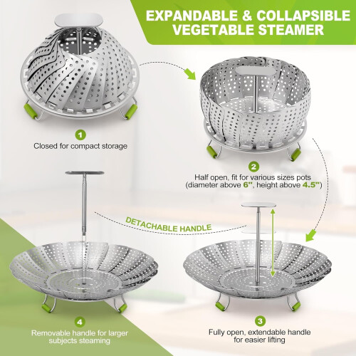 Stainless Steel Steamer Basket with Extendable Handle 1 Pack 1