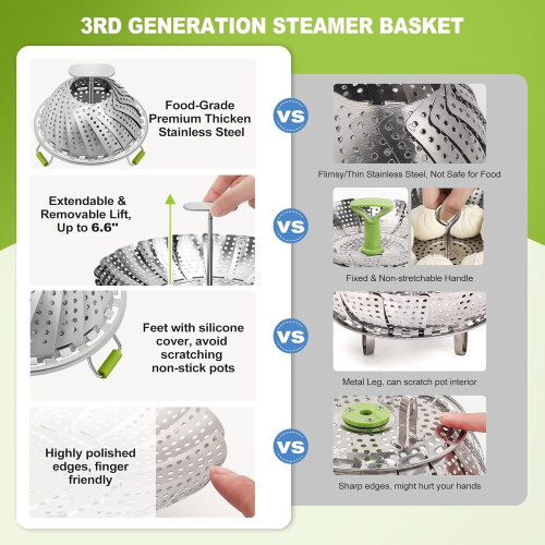 Stainless Steel Steamer Basket with Extendable Handle 1 Pack 2