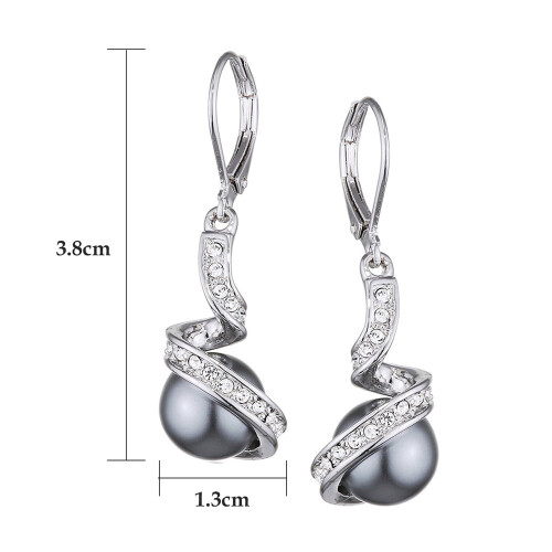 Gray Pearl Dangle Earrings White Gold Plated Leverback 1