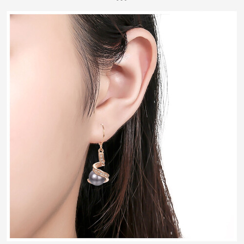 Gray Pearl Dangle Earrings Rose Gold Plated Leverback 1