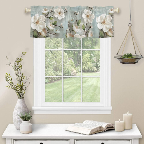 Kitchen Curtains Valances White Floral Vintage 1 Panel 54" 1