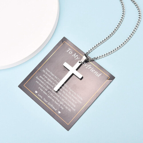Cross Necklace Silver Cuban Link Chain for Men 2
