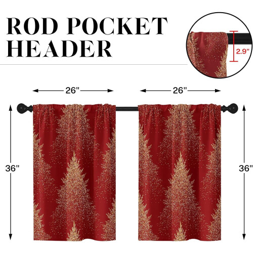 Christmas Tree Kitchen Curtains Red Short Tier Set of 2 2