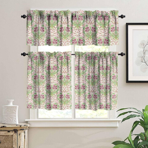 Retro Floral Valances 3-Piece Set Pink Watercolor Pattern 2