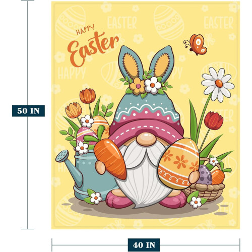 Easter Kids Throw Blanket Yellow Gnome Egg Bunny Design 1