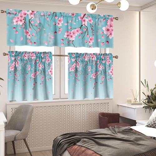 Plum Blossoms Kitchen Curtains Set 24 inch 3-Piece Rod 1