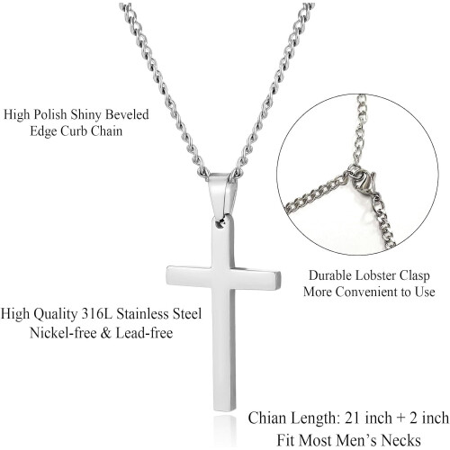 Cross Necklace Silver Cuban Link Chain for Men 1