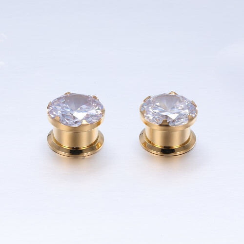 CZ Ear Plug Tunnels Screw Fit 0g 00g 1