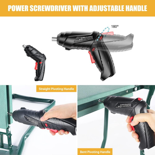 Cordless Electric Screwdriver Set with LED Light and 1