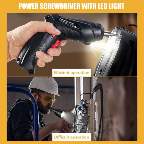 Cordless Electric Screwdriver Set with LED Light and 2