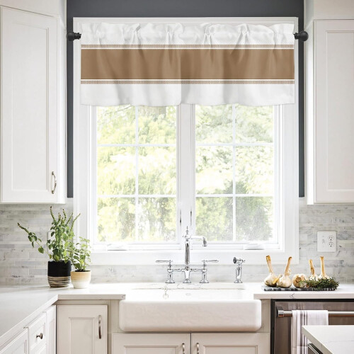Kitchen Valance Brown White Striped 54x18in Light-Filtering 1