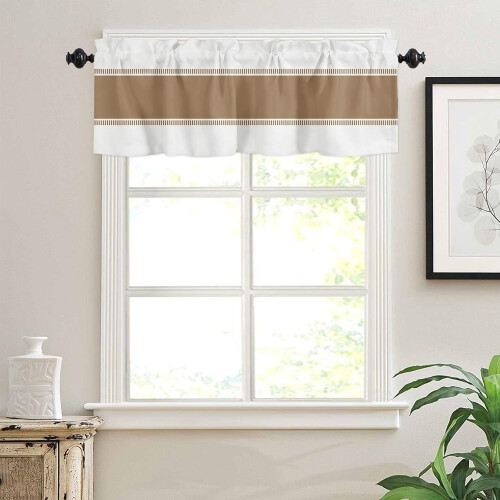Kitchen Valance Brown White Striped 54x18in Light-Filtering 2