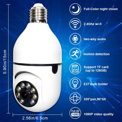 Light Bulb Camera 360 Panoramic 2.4GHz WiFi with 2-Way Audio 2