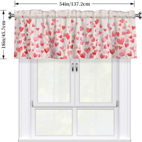 Valentine's Kitchen Valance Pink Red Hearts Rod Pocket 1