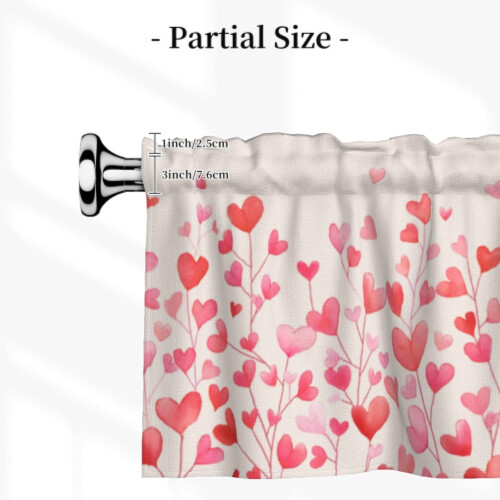 Valentine's Kitchen Valance Pink Red Hearts Rod Pocket 2