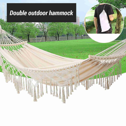 Double Macrame Hammock Canvas Swing Bed 2-Person 1