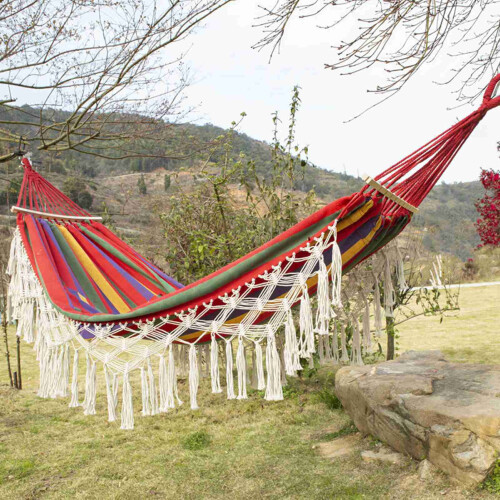 Double Macrame Hammock Canvas Swing Bed 2-Person 2