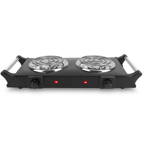 Electric Dual Burner Hot Plate 2000W 5-Temp Black
