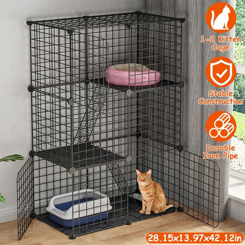Metal Cat Cage 3-Tier Detachable with 3 Doors 2 Ladders
